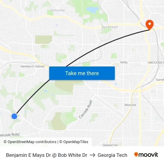 Benjamin E Mays Dr @ Bob White Dr to Georgia Tech map