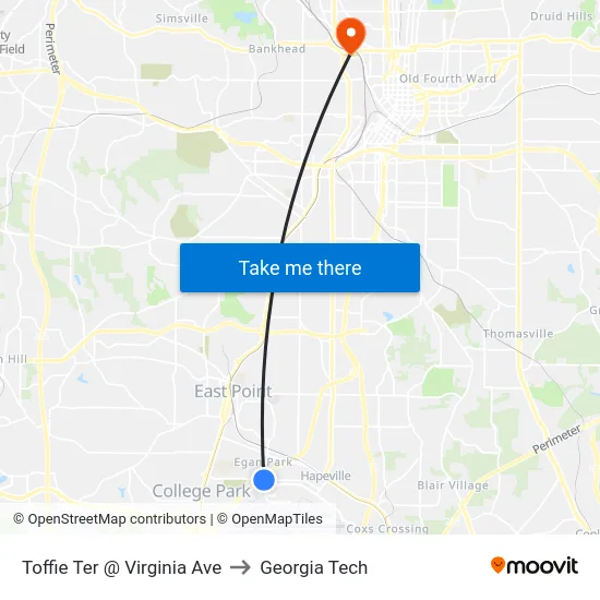 Toffie Ter @ Virginia Ave to Georgia Tech map