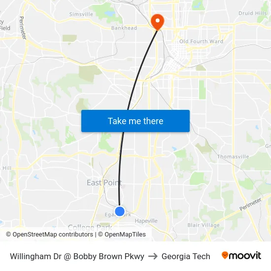 Willingham Dr @ Bobby Brown Pkwy to Georgia Tech map