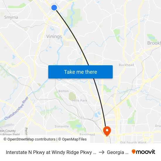 Interstate N Pkwy at Windy Ridge Pkwy SE / Cobb CH to Georgia Tech map