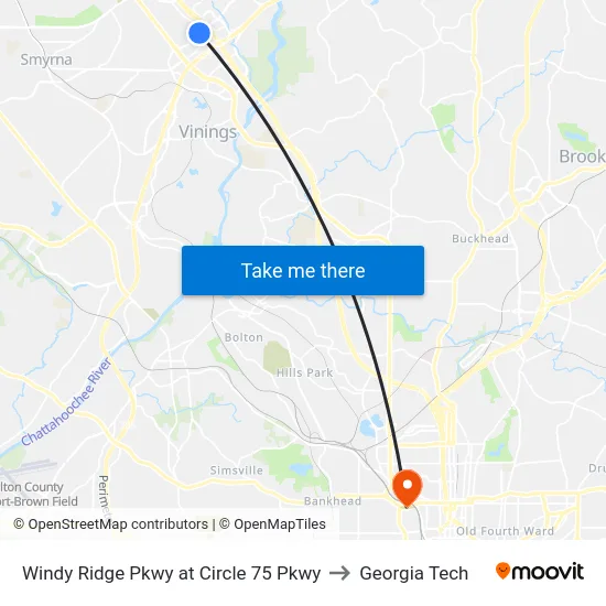 Windy Ridge Pkwy at Circle 75 Pkwy to Georgia Tech map