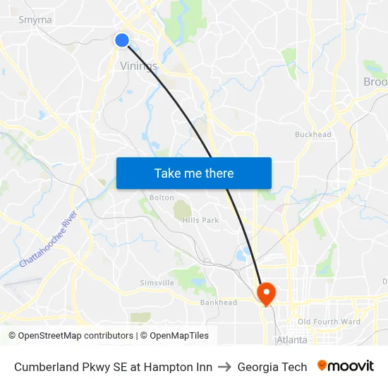 Cumberland Pkwy SE at Hampton Inn to Georgia Tech map