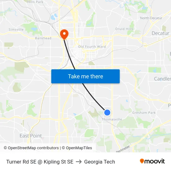 Turner Rd SE @ Kipling St SE to Georgia Tech map