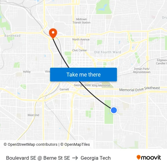 Boulevard SE @ Berne St SE to Georgia Tech map