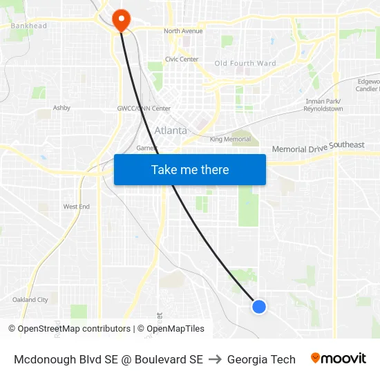 Mcdonough Blvd SE @ Boulevard SE to Georgia Tech map