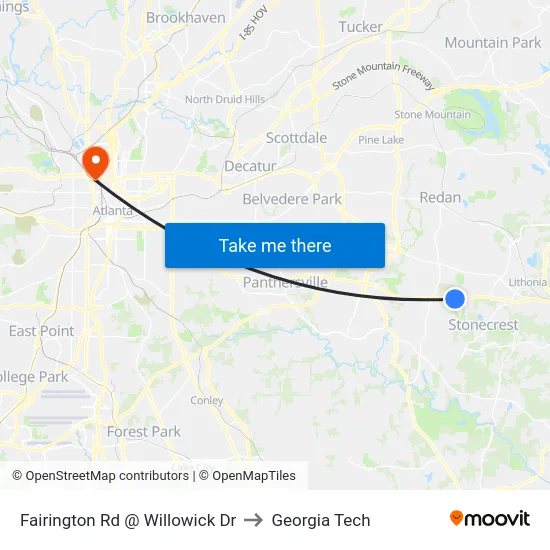 Fairington Rd @ Willowick Dr to Georgia Tech map