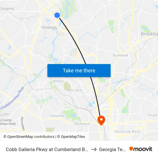 Cobb Galleria Pkwy at Cumberland Blvd to Georgia Tech map