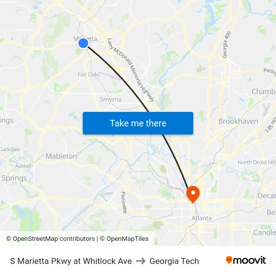 S Marietta Pkwy at Whitlock Ave to Georgia Tech map