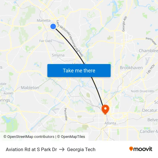 Aviation Rd at S Park Dr to Georgia Tech map