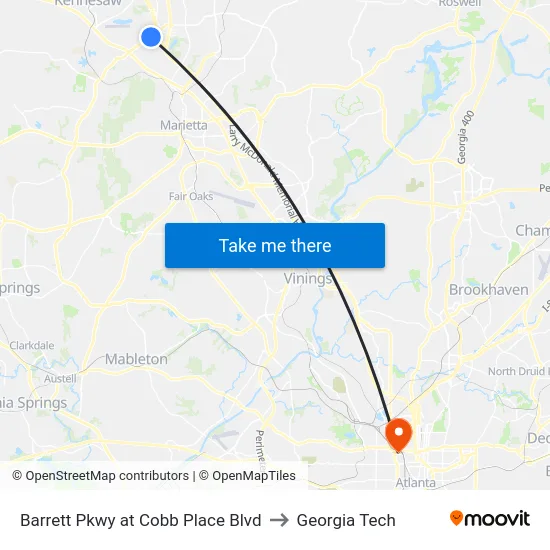 Barrett Pkwy at Cobb Place Blvd to Georgia Tech map