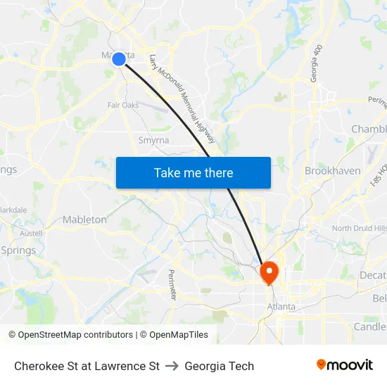 Cherokee St at Lawrence St to Georgia Tech map