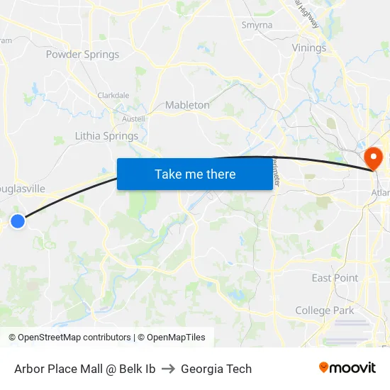Arbor Place Mall @ Belk Ib to Georgia Tech map