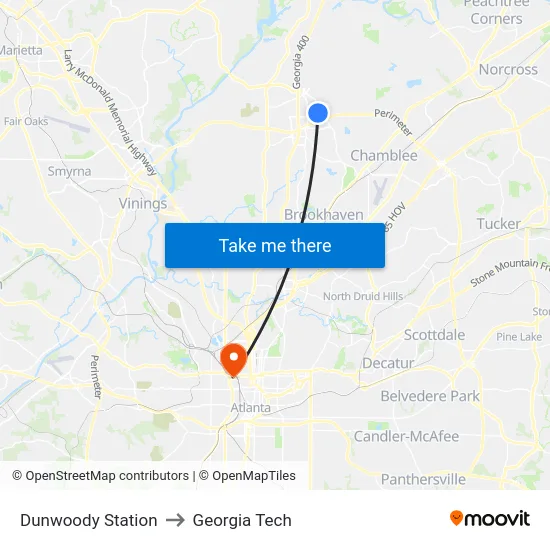 Dunwoody Station to Georgia Tech map