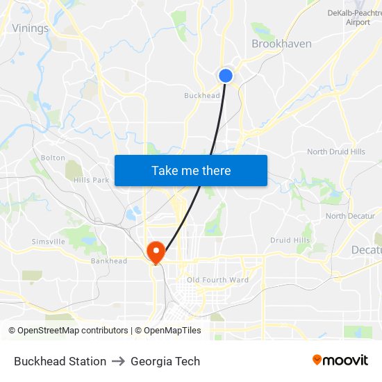 Buckhead Station to Georgia Tech map