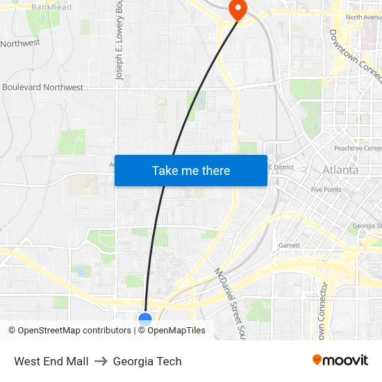 West End Mall to Georgia Tech map