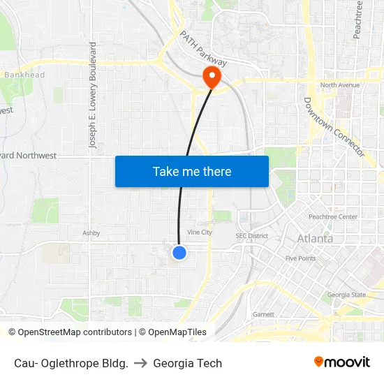 Cau- Oglethrope Bldg. to Georgia Tech map