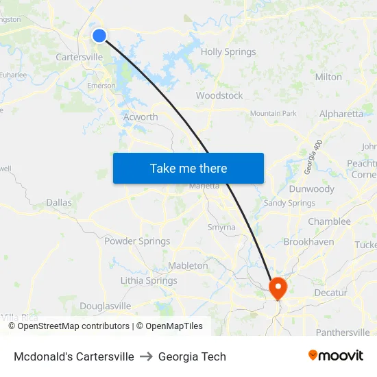 Mcdonald's Cartersville to Georgia Tech map
