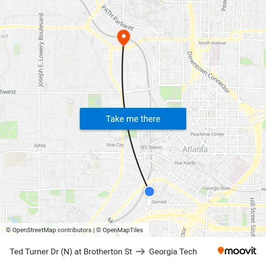Ted Turner Dr (N) at Brotherton St to Georgia Tech map