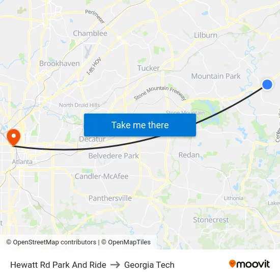 Hewatt Rd Park And Ride to Georgia Tech map
