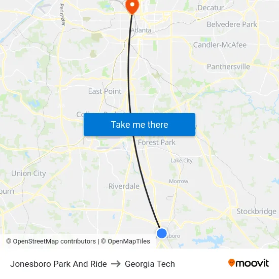 Jonesboro Park And Ride to Georgia Tech map