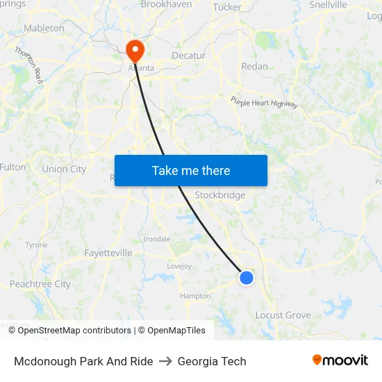 Mcdonough Park And Ride to Georgia Tech map