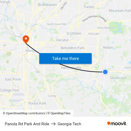 Panola Rd Park And Ride to Georgia Tech map