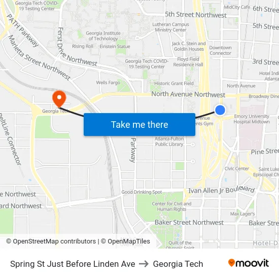 Spring St Just Before Linden Ave to Georgia Tech map