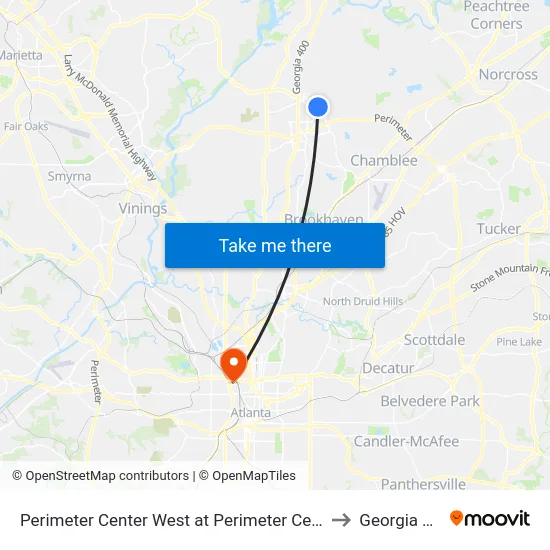Perimeter Center West at Perimeter Center Pkwy to Georgia Tech map