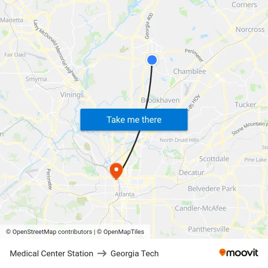 Medical Center Station to Georgia Tech map