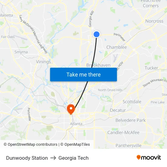 Dunwoody Station to Georgia Tech map