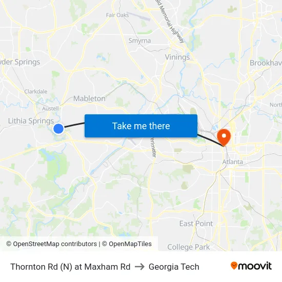 Thornton Rd (N) at Maxham Rd to Georgia Tech map