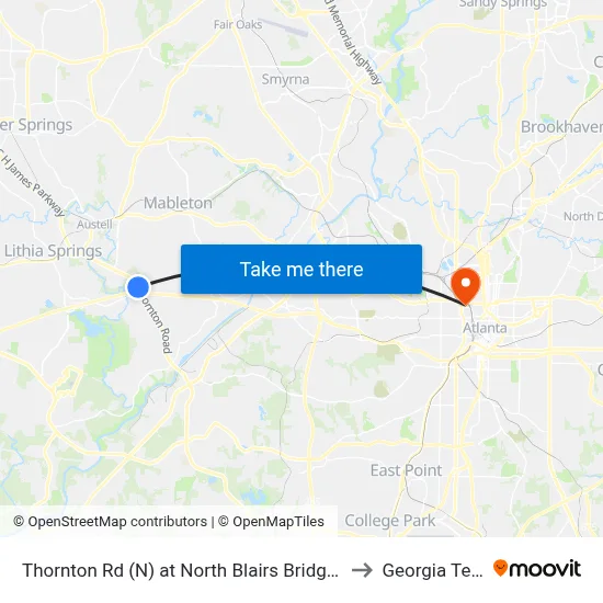 Thornton Rd (N) at North Blairs Bridge Rd to Georgia Tech map