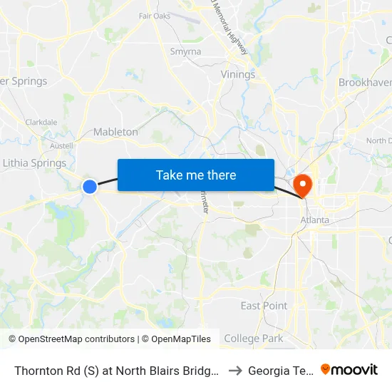 Thornton Rd (S) at North Blairs Bridge Rd to Georgia Tech map