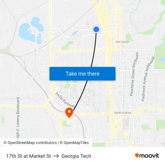 17th St at Market St to Georgia Tech map
