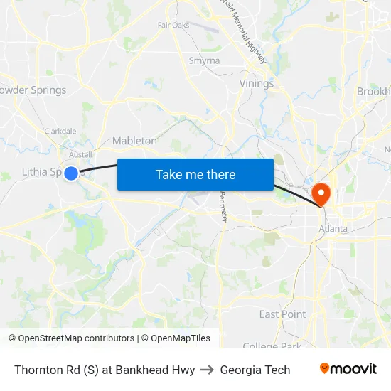 Thornton Rd (S) at Bankhead Hwy to Georgia Tech map