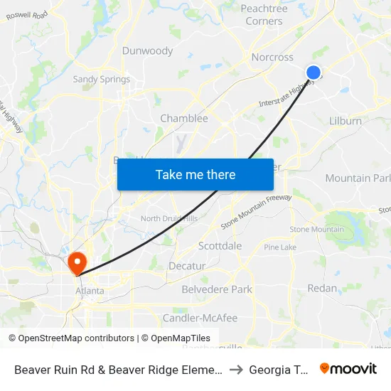 Beaver Ruin Rd & Beaver Ridge Elementary to Georgia Tech map