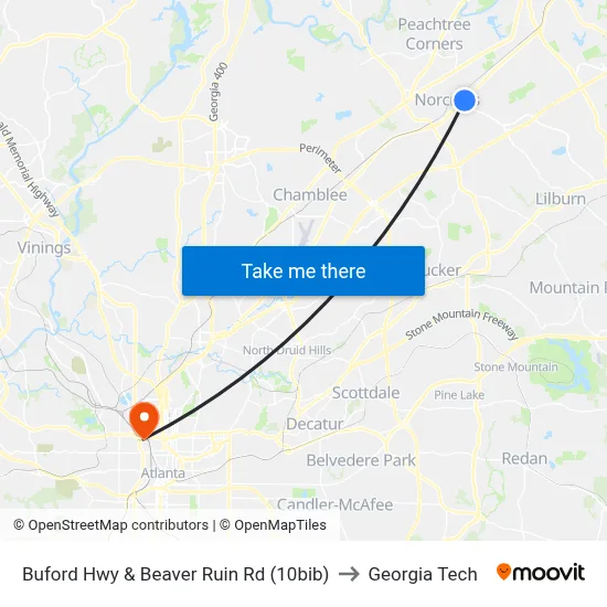 Buford Hwy & Beaver Ruin Rd (10bib) to Georgia Tech map