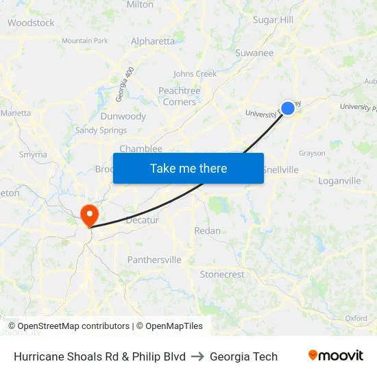 Hurricane Shoals Rd & Philip Blvd to Georgia Tech map