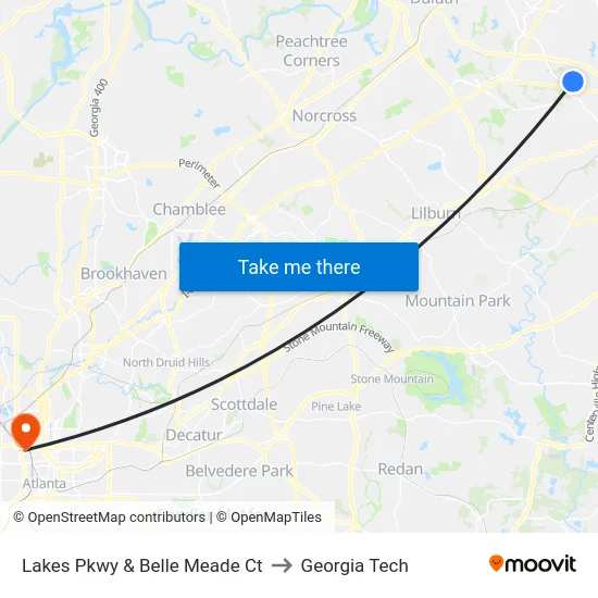 Lakes Pkwy & Belle Meade Ct to Georgia Tech map