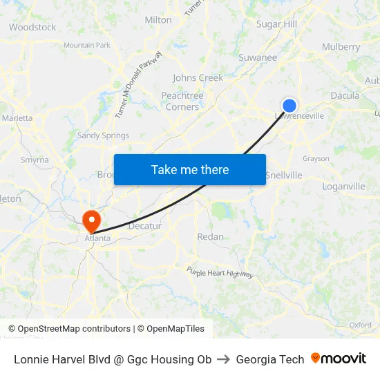 Lonnie Harvel Blvd @ Ggc Housing Ob to Georgia Tech map