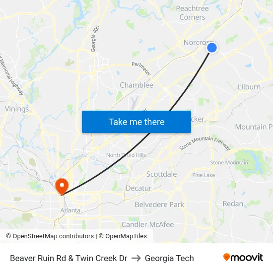 Beaver Ruin Rd & Twin Creek Dr to Georgia Tech map