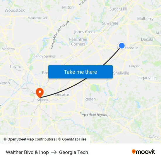 Walther Blvd & Ihop to Georgia Tech map