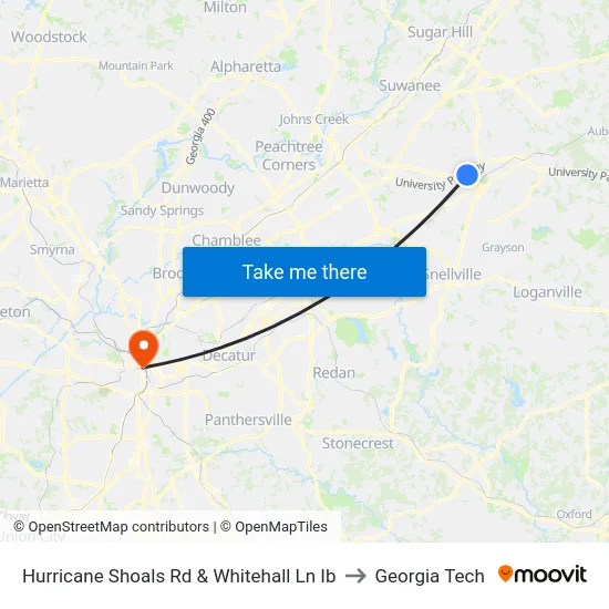 Hurricane Shoals Rd & Whitehall Ln Ib to Georgia Tech map