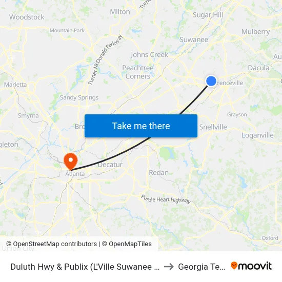 Duluth Hwy & Publix (L'Ville Suwanee Rd) to Georgia Tech map