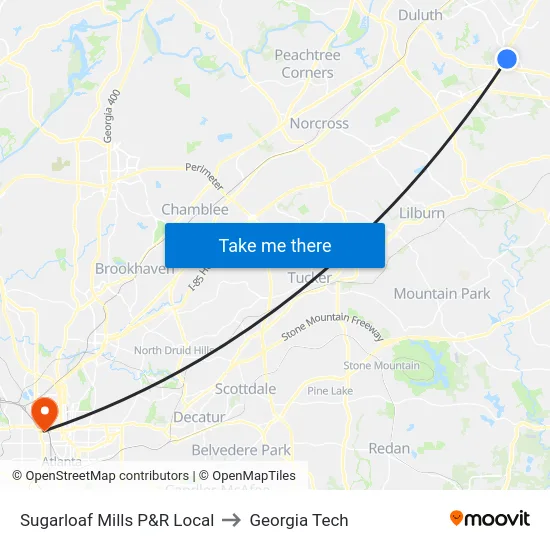 Sugarloaf Mills P&R Local to Georgia Tech map
