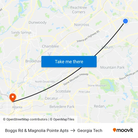 Boggs Rd & Magnolia Pointe Apts to Georgia Tech map