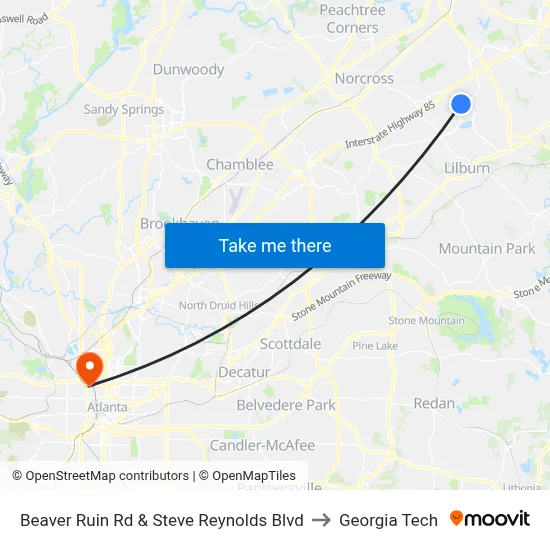 Beaver Ruin Rd & Steve Reynolds Blvd to Georgia Tech map