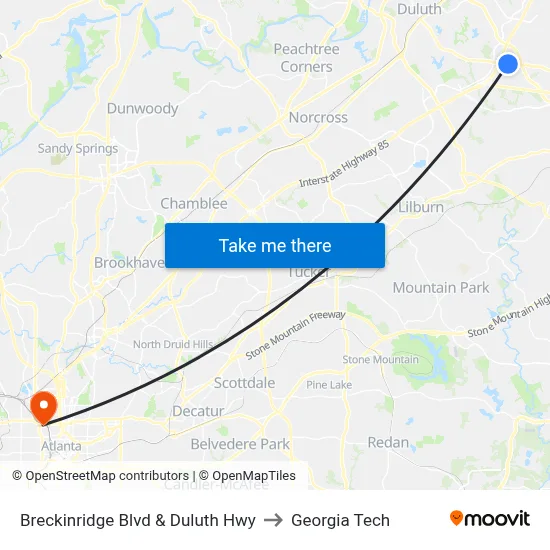Breckinridge Blvd & Duluth Hwy to Georgia Tech map