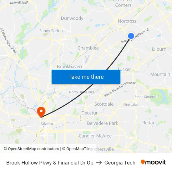 Brook Hollow Pkwy & Financial Dr Ob to Georgia Tech map