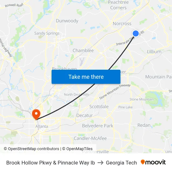 Brook Hollow Pkwy & Pinnacle Way Ib to Georgia Tech map
